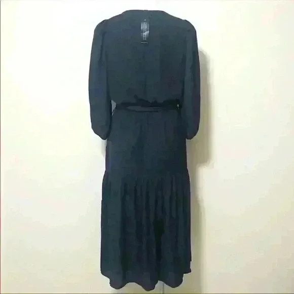 Banana Republic Puff-Sleeve Satin Jacquard Midi Dress